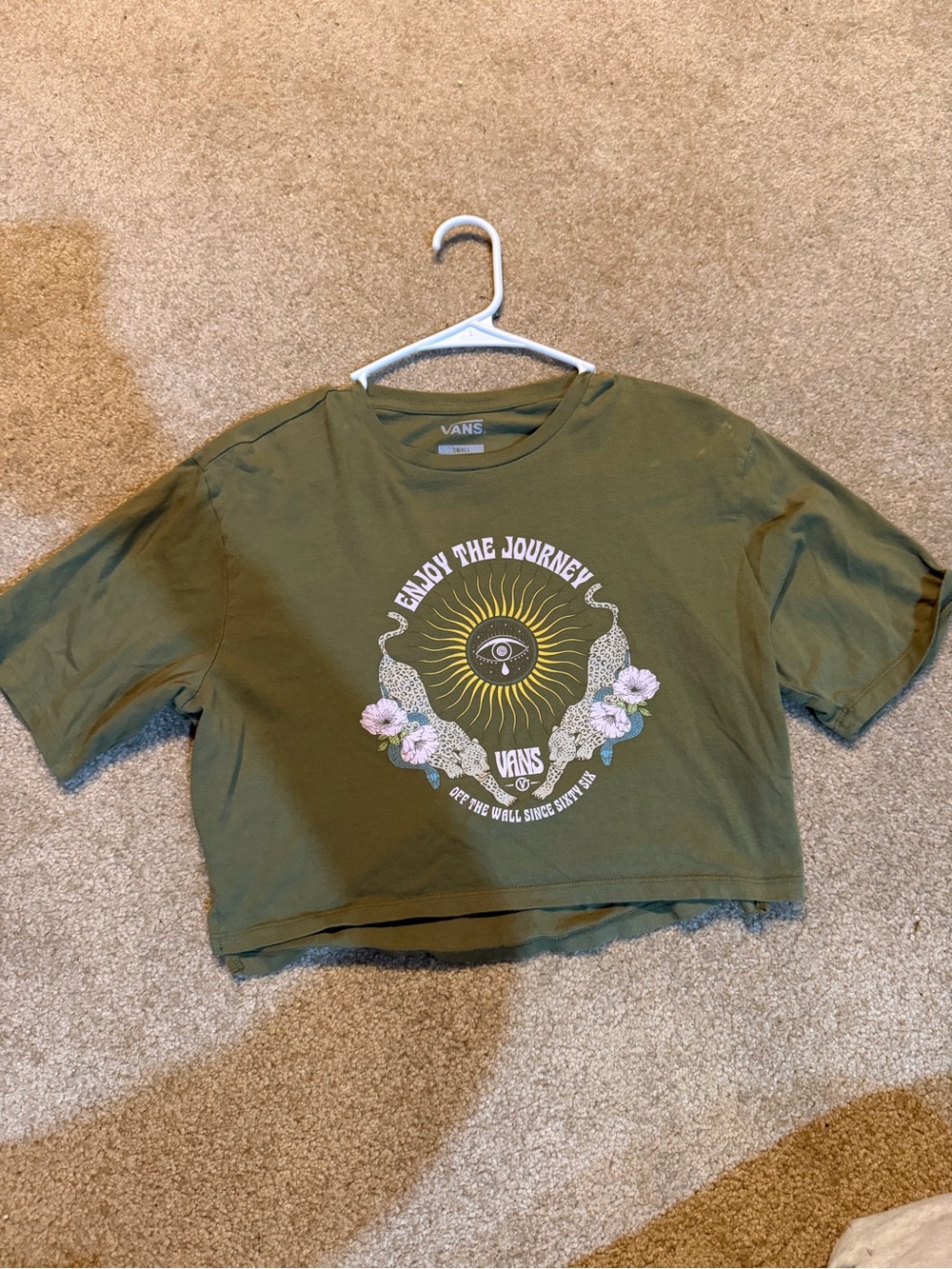 Vans Olive Graphic Crop Tee with Sun & Floral Motif